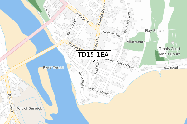 TD15 1EA map - large scale - OS Open Zoomstack (Ordnance Survey)