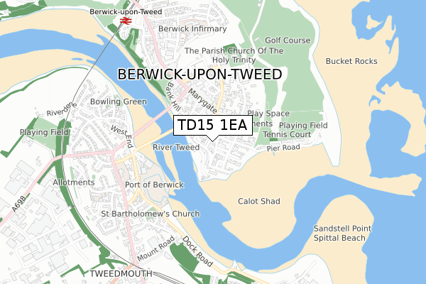 TD15 1EA map - small scale - OS Open Zoomstack (Ordnance Survey)