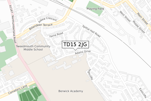 TD15 2JG map - large scale - OS Open Zoomstack (Ordnance Survey)