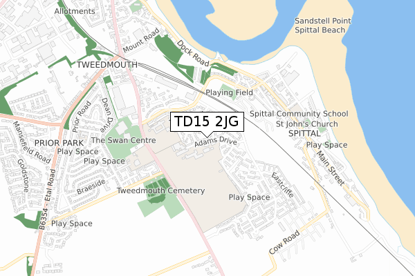 TD15 2JG map - small scale - OS Open Zoomstack (Ordnance Survey)