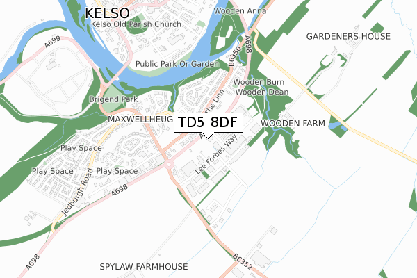 TD5 8DF map - small scale - OS Open Zoomstack (Ordnance Survey)