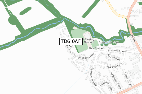 TD6 0AF map - large scale - OS Open Zoomstack (Ordnance Survey)