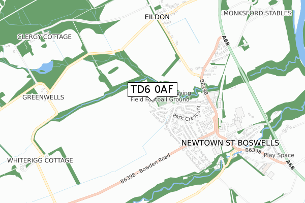 TD6 0AF map - small scale - OS Open Zoomstack (Ordnance Survey)