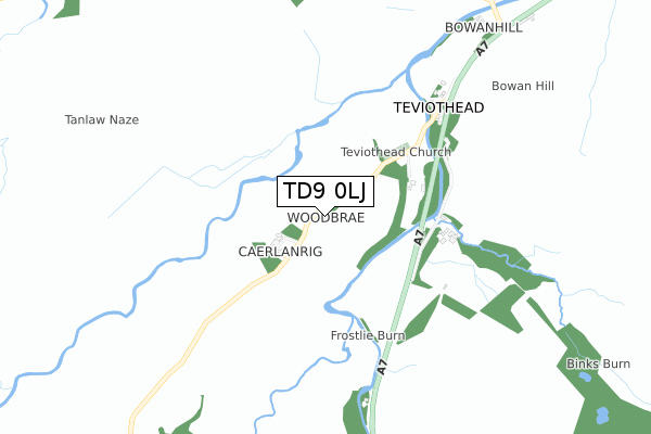 TD9 0LJ map - small scale - OS Open Zoomstack (Ordnance Survey)