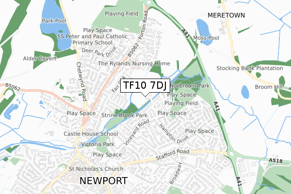 TF10 7DJ map - small scale - OS Open Zoomstack (Ordnance Survey)