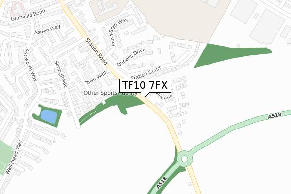 TF10 7FX map - large scale - OS Open Zoomstack (Ordnance Survey)