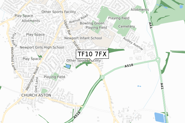 TF10 7FX map - small scale - OS Open Zoomstack (Ordnance Survey)