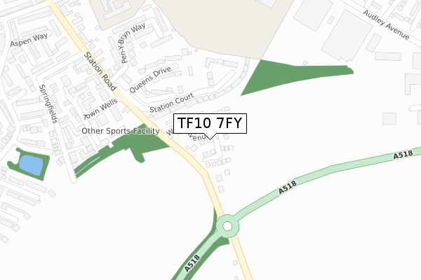 TF10 7FY map - large scale - OS Open Zoomstack (Ordnance Survey)