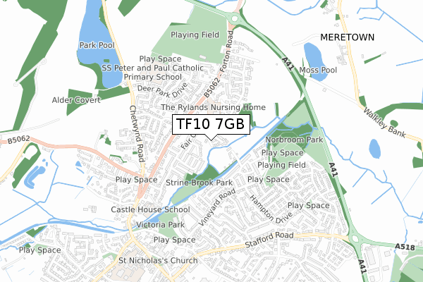 TF10 7GB map - small scale - OS Open Zoomstack (Ordnance Survey)