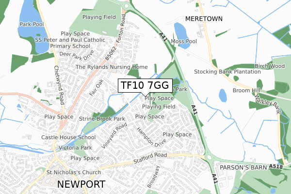 TF10 7GG map - small scale - OS Open Zoomstack (Ordnance Survey)