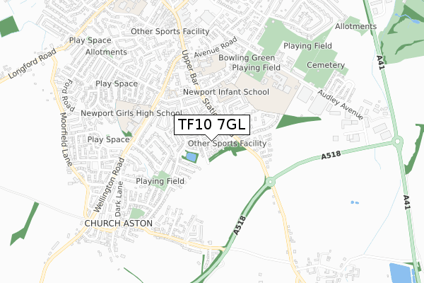 TF10 7GL map - small scale - OS Open Zoomstack (Ordnance Survey)