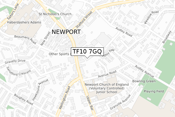 TF10 7GQ map - large scale - OS Open Zoomstack (Ordnance Survey)