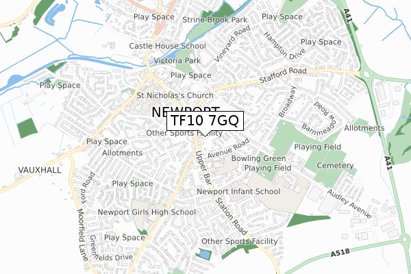 TF10 7GQ map - small scale - OS Open Zoomstack (Ordnance Survey)