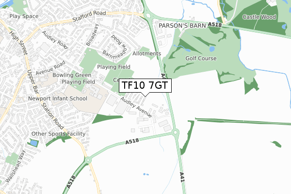 TF10 7GT map - small scale - OS Open Zoomstack (Ordnance Survey)