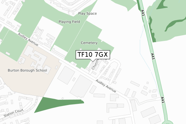 TF10 7GX map - large scale - OS Open Zoomstack (Ordnance Survey)