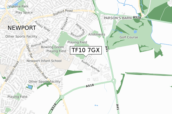 TF10 7GX map - small scale - OS Open Zoomstack (Ordnance Survey)