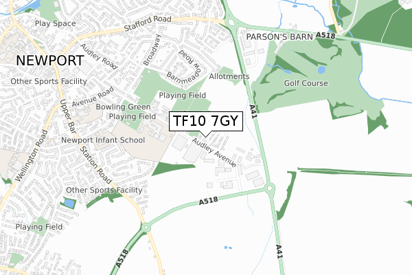 TF10 7GY map - small scale - OS Open Zoomstack (Ordnance Survey)