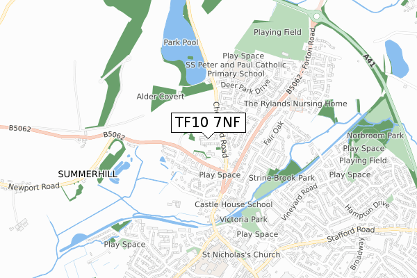 TF10 7NF map - small scale - OS Open Zoomstack (Ordnance Survey)