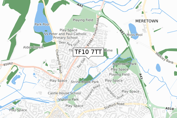 TF10 7TT map - small scale - OS Open Zoomstack (Ordnance Survey)