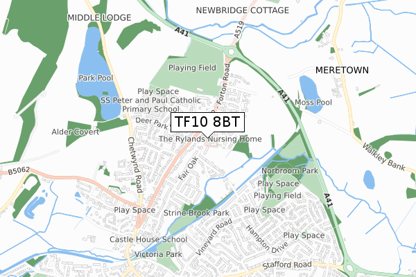 TF10 8BT map - small scale - OS Open Zoomstack (Ordnance Survey)