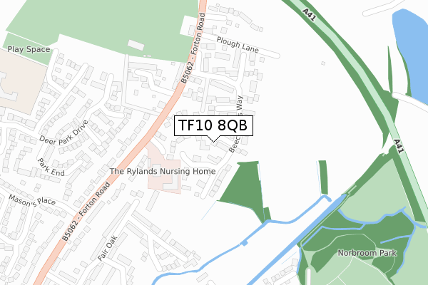 TF10 8QB map - large scale - OS Open Zoomstack (Ordnance Survey)