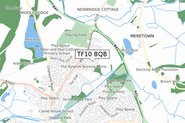 TF10 8QB map - small scale - OS Open Zoomstack (Ordnance Survey)