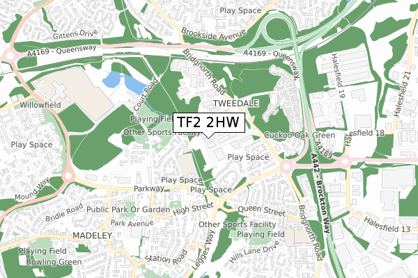 TF2 2HW map - small scale - OS Open Zoomstack (Ordnance Survey)