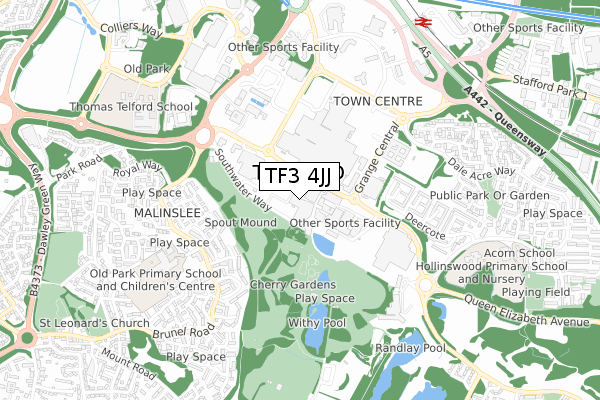 TF3 4JJ map - small scale - OS Open Zoomstack (Ordnance Survey)