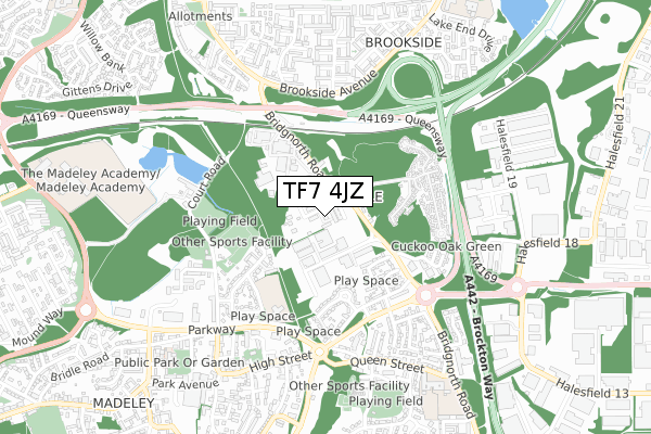 TF7 4JZ map - small scale - OS Open Zoomstack (Ordnance Survey)