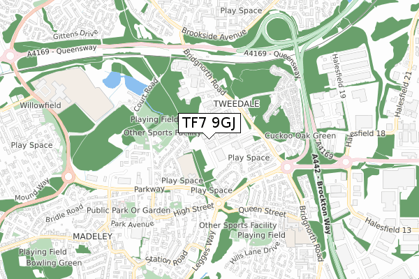 TF7 9GJ map - small scale - OS Open Zoomstack (Ordnance Survey)