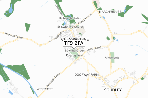 TF9 2FA map - small scale - OS Open Zoomstack (Ordnance Survey)