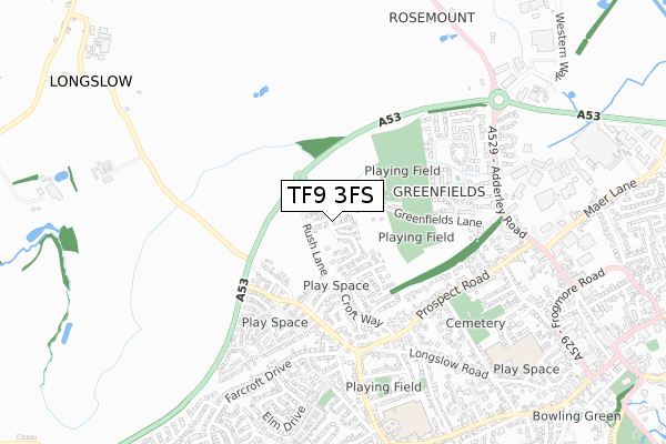 TF9 3FS map - small scale - OS Open Zoomstack (Ordnance Survey)