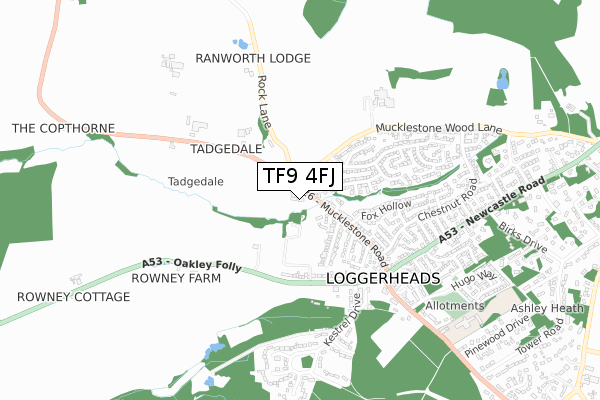 TF9 4FJ map - small scale - OS Open Zoomstack (Ordnance Survey)