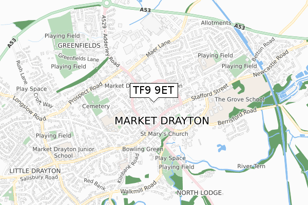 TF9 9ET map - small scale - OS Open Zoomstack (Ordnance Survey)