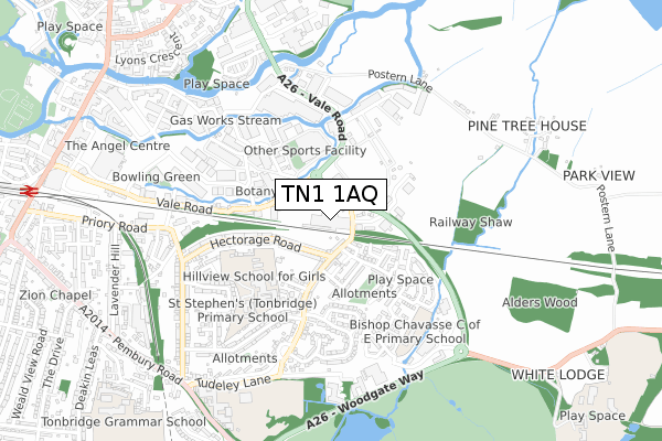 TN1 1AQ map - small scale - OS Open Zoomstack (Ordnance Survey)