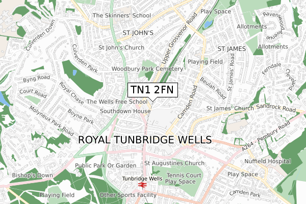 TN1 2FN map - small scale - OS Open Zoomstack (Ordnance Survey)