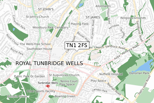 TN1 2FS map - small scale - OS Open Zoomstack (Ordnance Survey)