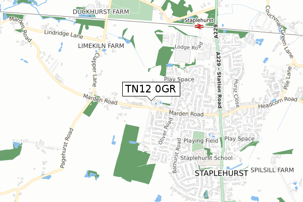 TN12 0GR map - small scale - OS Open Zoomstack (Ordnance Survey)