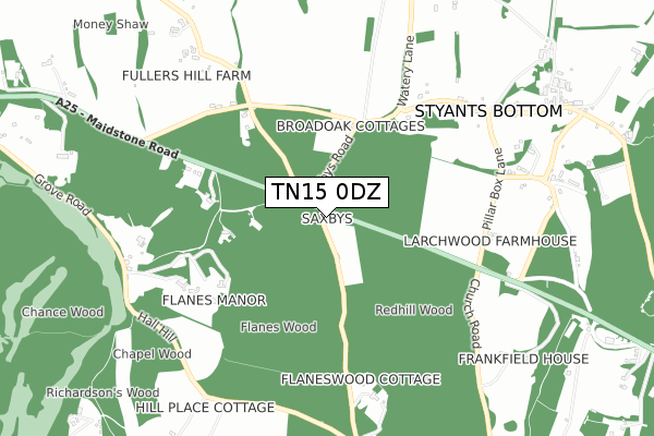 TN15 0DZ map - small scale - OS Open Zoomstack (Ordnance Survey)