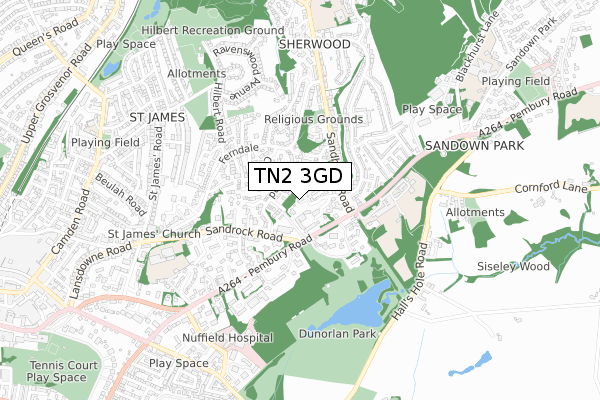 TN2 3GD map - small scale - OS Open Zoomstack (Ordnance Survey)