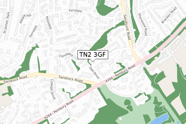 TN2 3GF map - large scale - OS Open Zoomstack (Ordnance Survey)