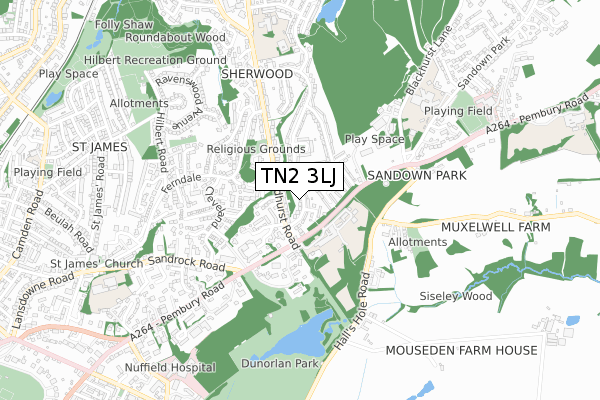 TN2 3LJ map - small scale - OS Open Zoomstack (Ordnance Survey)