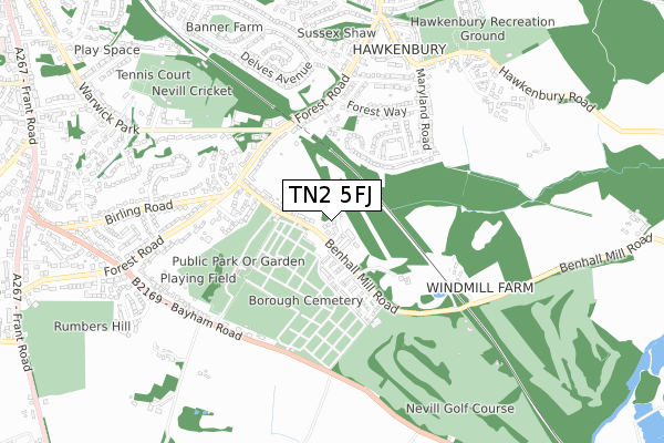 TN2 5FJ map - small scale - OS Open Zoomstack (Ordnance Survey)