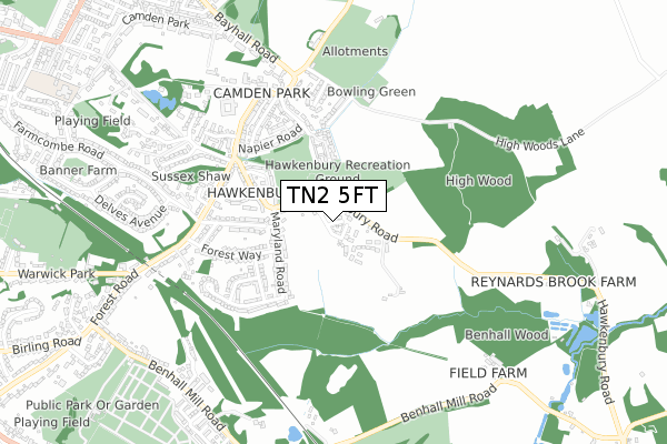 TN2 5FT map - small scale - OS Open Zoomstack (Ordnance Survey)