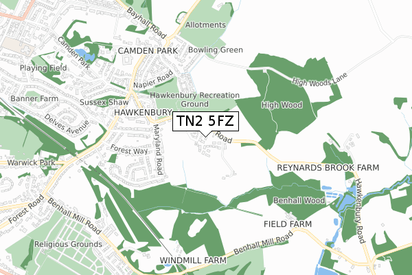 TN2 5FZ map - small scale - OS Open Zoomstack (Ordnance Survey)