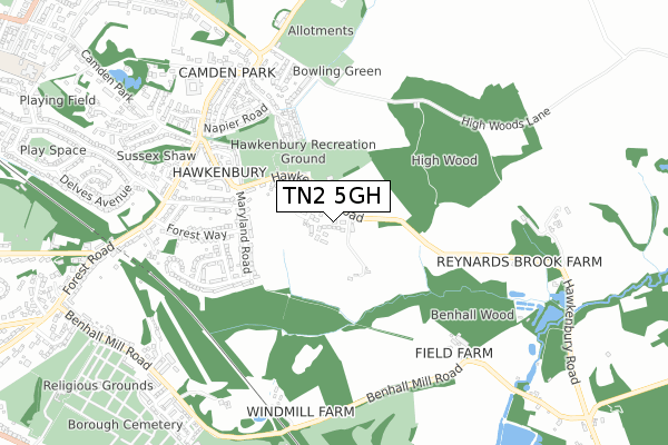 TN2 5GH map - small scale - OS Open Zoomstack (Ordnance Survey)