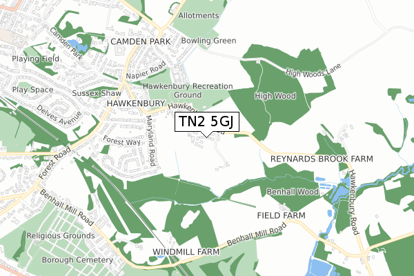 TN2 5GJ map - small scale - OS Open Zoomstack (Ordnance Survey)