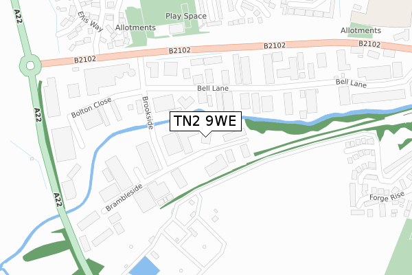 TN2 9WE map - large scale - OS Open Zoomstack (Ordnance Survey)