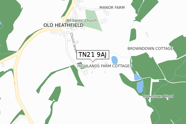 TN21 9AJ map - large scale - OS Open Zoomstack (Ordnance Survey)