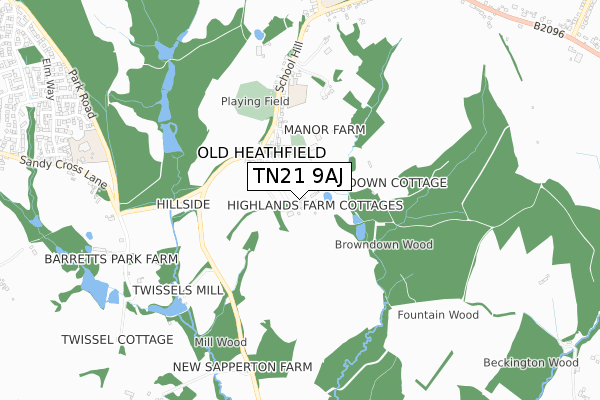 TN21 9AJ map - small scale - OS Open Zoomstack (Ordnance Survey)